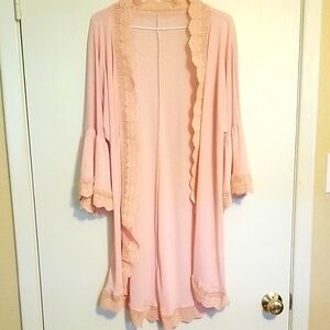Elegant Pink Lace Trim Robe